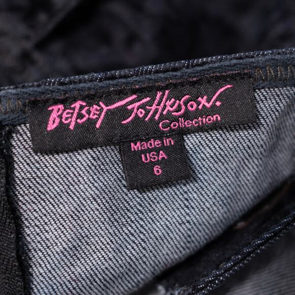 Betsey Johnson Vintage Y2K 2000s Damask Denim Floral Print Mini Dress SZ 6 - Picture 5 of 6